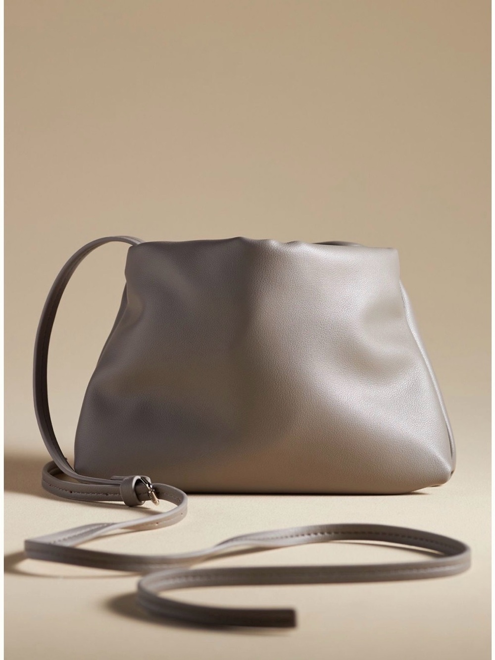 Anthropologie Cinched Faux Leather Clutch Minimal Crossbody Bag in Grey